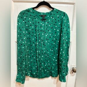 J. Crew Green and Black Polka Dot silk Blouse